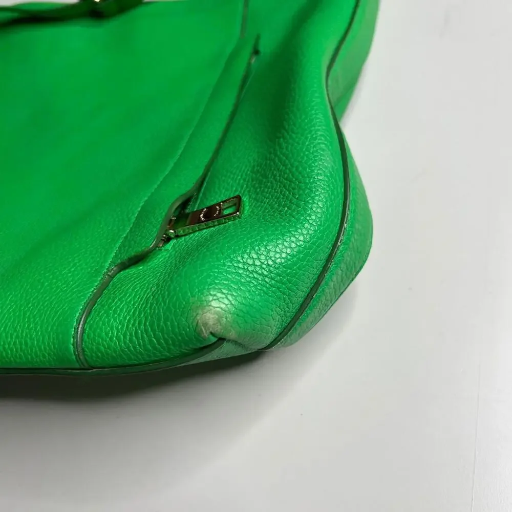 Coach Pebble Leather Hobo Shoulder Bag Green Purse‎ Women Medium